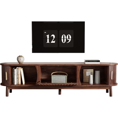 165 × 39,5 × 46 cm Meuble TV lowboard marron avec porte coulissante et porte rabattable, adapté aux téléviseurs jusqu’à 65 pouces, avec pieds de soutien (1/5)
