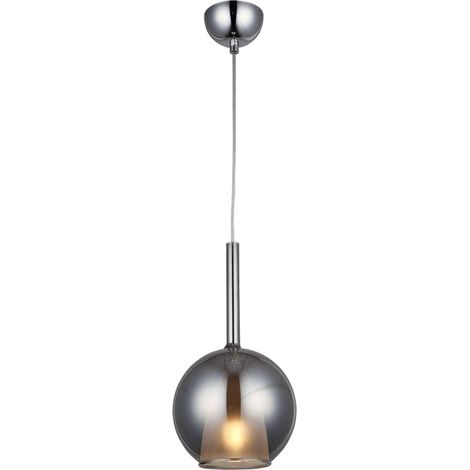Lampe à Suspension Fanza Lustre de Plafond - Chrome, Fumée Métal, Verre, 18 x 18 x 90 cm, 1 x E27, 40 W (1/5)