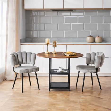 Table et 2 chaises de salle à manger avec rangement noyer et gris (1/5)