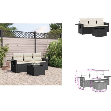 Salon de jardin 4 pcs avec coussins noir résine tressée - Ensemble Salon De Jardin - Meuble Extérieur - Résine Tressée - Rotin Synthétique - Mobilier De Jardin (1/3)