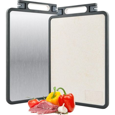 2-in-1 cutting board, double-sided antibacterial, made of 304 stainless steel and wheat straw, for vegetables, meat and fruit - 45 x 31 cm (1/5)