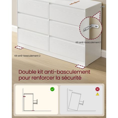 Vasagle – Commode moderne 6 tiroirs 40 x 119,4 x 75 cm – Panneaux MDF et aggloméré – Sécurité anti-basculement – Rangement optimisé — vue 4