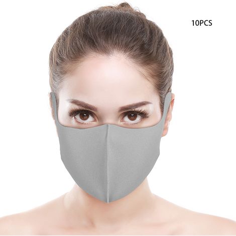 Lot de 10 masques buccaux réutilisables, anti-poussière, protecteurs solaires et respirants, gris foncé (1/5)