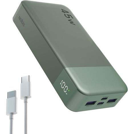 Batterie Externe 20000mAh Power Bank 45W Chargeur Externe Portable USB-C in Out Charge Rapide 4 Ports avec Affichage Numérique LED Compatible avec 15 14 13 Pro S23 Vert (1/5)