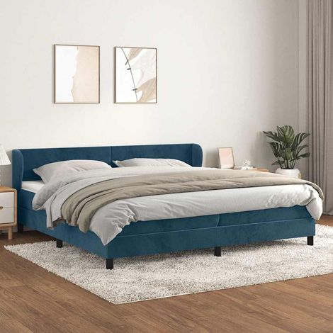 Cama box spring con colchón terciopelo azul oscuro 200x200 cm (1/5)