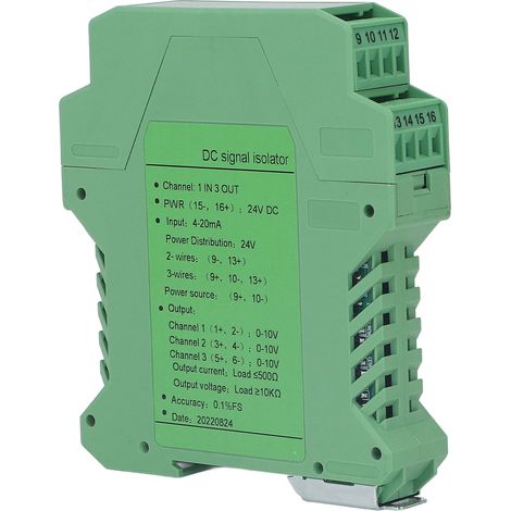 Isolateur de signal 24V DC pour transmetteurs de courant et tension, détection automate PLC, 1 entrée 3 sorties, plage 0-10V, séparateur industriel. (1/5)