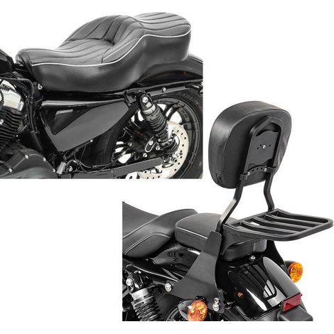 Sella Moto compatibile con Harley Davidson Sportster 04-20 Craftride VM2 Biplace pilota passeggero + Sissy Bar con portabagagli