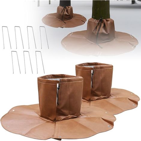 Lot de 2 Protections Contre Le Froid pour Plantes et Arbres jusqu'à 34 cm de diamètre, Protection hivernale pour Palmiers, Double Isolation, diamètre 100 cm, 100 g/m² (Marron) (1/5)
