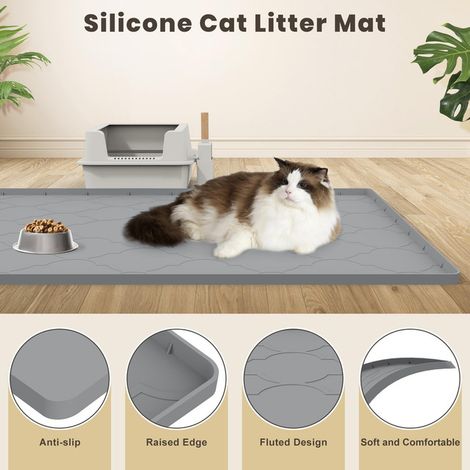 Tapis de Litière pour Chat en Silicone Imperméable Antidérapant Grand Tapis Gamelle Chien Chat Facile à Nettoyer