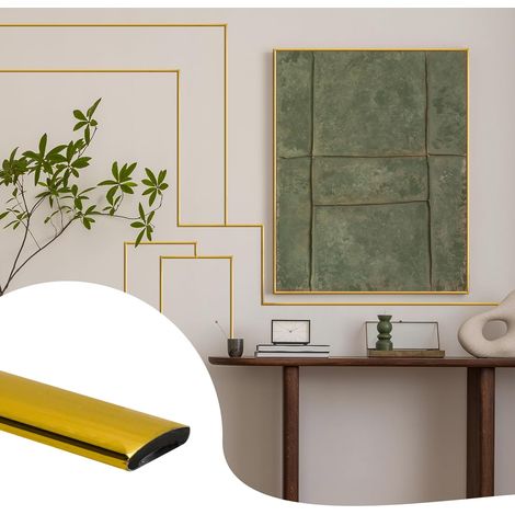 Molduras autoadhesivas de 5 m, PVC flexible e impermeable dorado, tira de acabado autoadhesiva para paredes, azulejos, ventanas, puertas, espejos, salpicaderos y muebles, dorado brillante (ANCHO: 1 cm (1/5)