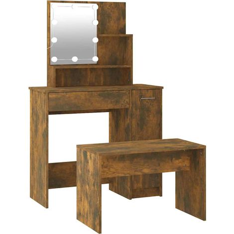 Maison Exclusive - Set Tavolo da Toeletta con LED Rovere Fumo in Legno Multistrato (1/5)