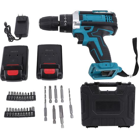 Power Drill Set with LED Light Bits 21V 25 Plus 3 Plus 2 Gear Setting Brushless Motor Professional Cordless Electric Power Drill US Plug 100-240V