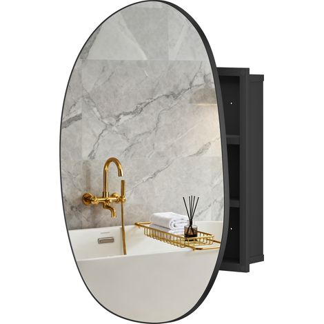 Miroir salle bain rangement 3 étagères alu métal 61x12x79cm noir (1/5)