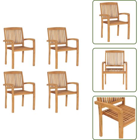 The Living Store Stapelbare Gartenstühle 4 Stk. Massivholz Teak - Teakholz (1/5)