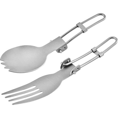 Cuillère Pliable En Titane - Fourchette Pliaible En Titane - Pour Camping Pique-Nique Voyage Extérieur - 2 Pièces (1/5)