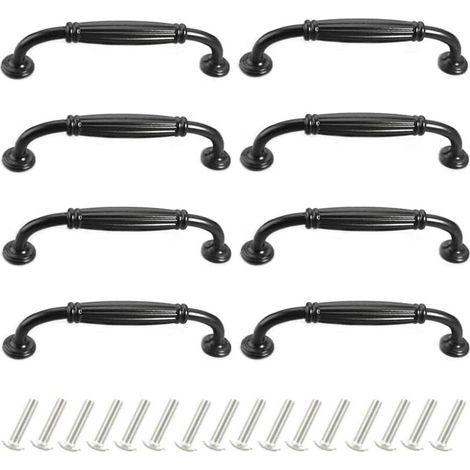 poignee de meuble cuisine noir 96mm 8 Pièces Poignée de Porte Poignee de Meuble Vintage Poignet de Porte Cuisine Alliage d'aluminium Poignee Meuble pour Porte,Espacement des trous de 96mm (1/4)