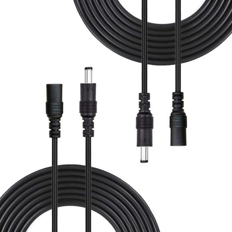 2 Pièces 3 Mètres Rallonge Cordon D'alimentation DC 2,1mm x 5,5 mm Mâle à Femelle Connecteur pour Adaptateur Secteur, LED, CCTV Camera Power, Voiture, Moniteurs, et Plus - Noir (1/5)