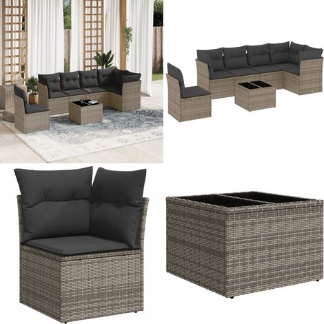 Salon de jardin avec coussins 7 pcs gris résine tressée - Ensemble Salon De Jardin - Meuble De Jardin - Salon De Jardin Design - Mobilier De Jardin - Canapé De Jardin - Home & Living (1/5)