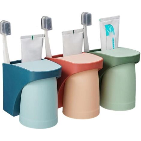 royaluxe-Lot de 3 Porte-brosses à Dents muraux, Porte-gobelets perforés, Porte-Brosse à Dents Mural avec ventouses magnétiques, Porte-Brosse à Dents électrique à la Maison (Vert + Bleu + Rouge) (1/5)