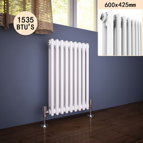 ELEGANT White 600 x 425 mm Traditional Radiator Cast Iron Style Horizontal Radiator White Double Horizontal Column Radiators (1/5)