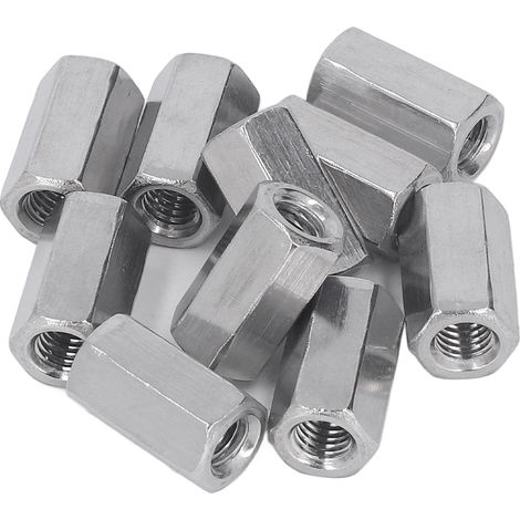 Écrou de raccord hexagonal M8 inox 304 - Lot de 10 connecteurs de tige pour fixation domestique (1/5)