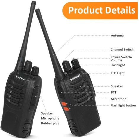 Ricetrasmittenti portatili 400-470 MHz con auricolari originali, 16 canali ricaricabili, ideali per comunicazioni all'aperto - Nero - ALTRO (1/3)