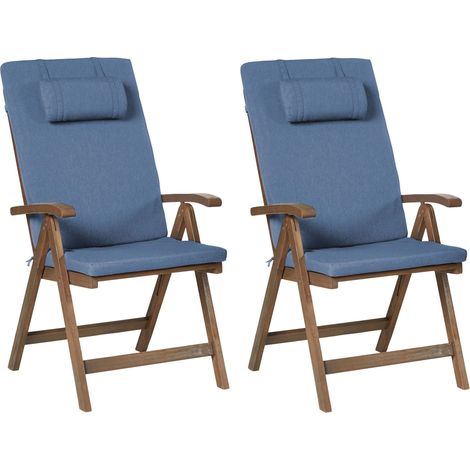 Set mit 2 Stühlen und Sitzkissen AMANTEA PREMIUM Akazienholz Blau