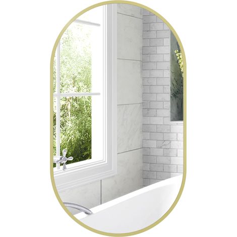 Miroir ovale de salle de bain 40 x 70 cm Miroir décoratif mural avec cadre en aluminium pour salon Or horizontal ou vertical