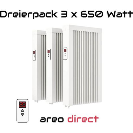 Elektroheizung Dreierpack 3x 650 Watt Flächenspeicherheizung areo direct  - simples Thermostat - Appsteuerung ohne Zusatzhardware möglich von eVARMO (1/5)