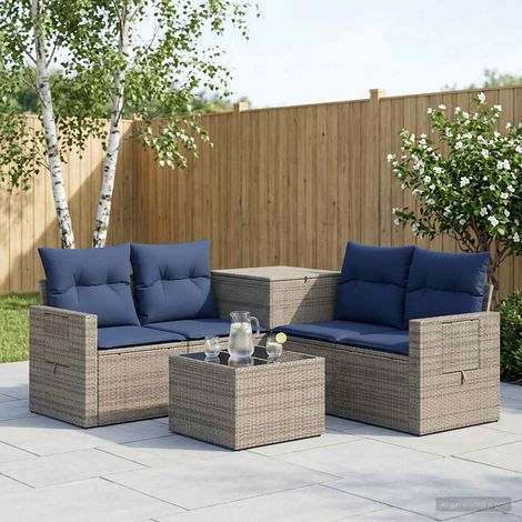 vidaXL Ensemble de Canapés 6 pc Gris et bleu marine (1/5)