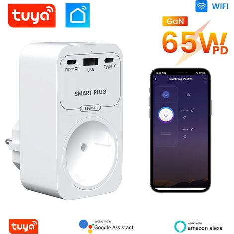 Tuya Presa Smart WiFi da 16A con Caricatore Rapido GaN 65W Porte USB e Type-C (1/5)