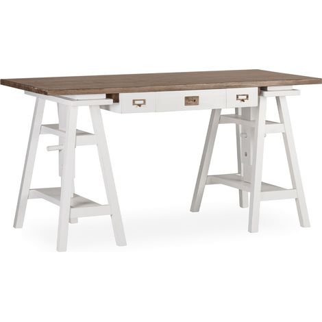 Bureau tretaux à hauteur réglable bois massif de mindi blanc et marron Kirest 150cm (1/5)