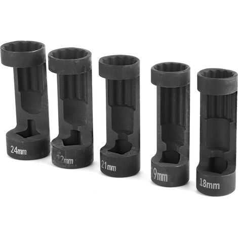 Douilles à embout hexagonal 12 pans 1/2" pour écrous de jambe de force, 5 pièces, 18, 19, 21, 22 et 24 mm, compatibles clé hexagonale 6496 (1/5)