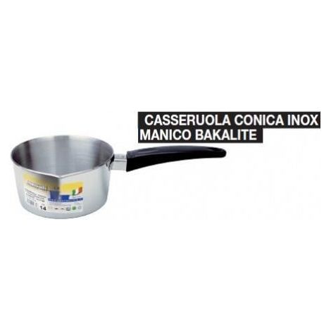 1PZ CASSERUOLA INOX CONICA MANICO IN BACHELITE  - ø cm 14