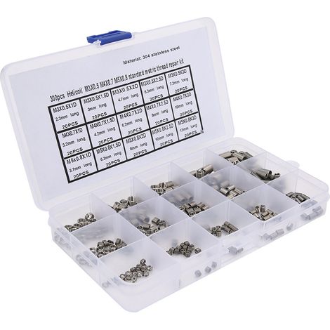 300 inserts filetés en acier inoxydable pour la réparation de filetages M3x0,5 M4x0,7 M5x0,8 (1/5)