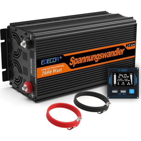 Convertisseur 24v 220v Camion 2000w onduleur télécommande 2X USB écran pour Panneau Solaire Onde modifiée Isolation galvanique (2e génération) (1/5)