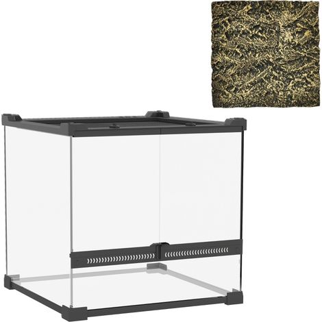 Terrario in vetro per rettili 30 x 30 x 30 cm nero con base impermeabile e chiusura a pomello (1/5)