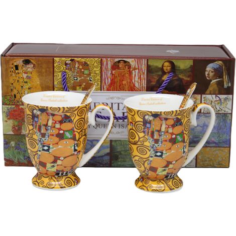 Juego de 2 tazas de porcelana de 300 ml con diseño de El Beso de Klimt, elegantes como regalo. (1/5)