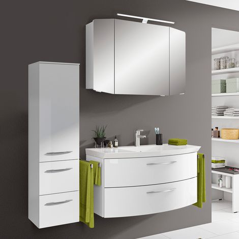 Badezimmermöbel Set mit Hochschrank CERVIA-66 in Hochglanz weiß, B/H/T: 148/200/50,5 cm (1/5)