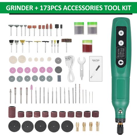 Outil Rotatif sans Fil 173 Pièces 3.7V Li-Ion 5 Vitesses USB Charge Multifonction pour DIY Polissage Jade Nail (1/4)