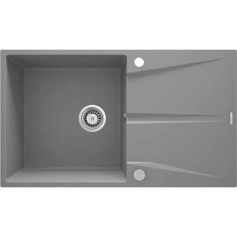 Lavello cucina in granito con 1 vasca e gocciolatoio 86x50 cm grigio metallizzato - Drax