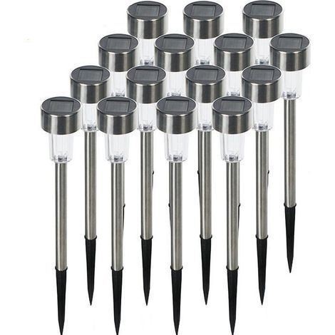 Lot de 15 lampes solaires RVB avec capteur de contrôle, étanches IP44, LED, idéales pour les parcs, les jardins et les piscines, en acier inoxydable, lumière blanche (1/3)