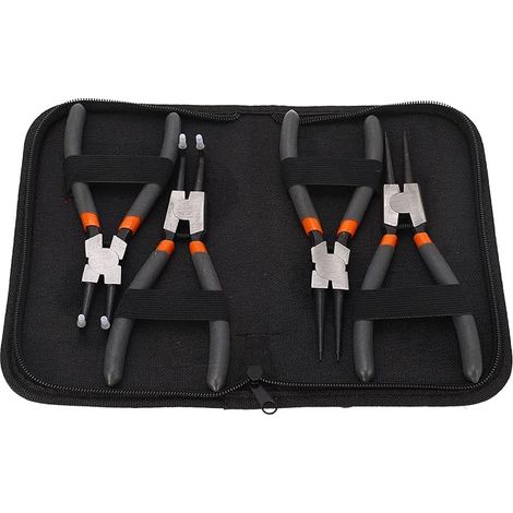 Lot de 4 pince circlips exterieur, pince a circlips interieur avec sac de rangement, avec Mâchoire Droite et Pliée pour la Réparation et L'entretien (1/5)