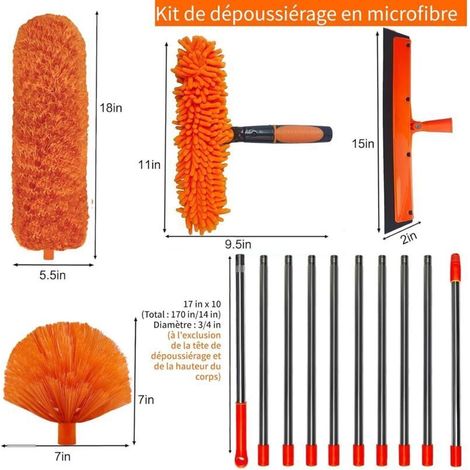 Plumeau télescopique 6m – Tête de loup avec extension réglable 1,5 à 4,9m – Nettoyage en hauteur pour plafonds et fenêtres – Poignée ergonomique (1/4)