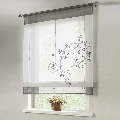 Rideau romantique à pattes de fixation pour cuisine et balcon (gris, 80 x 120 cm) (1/4)