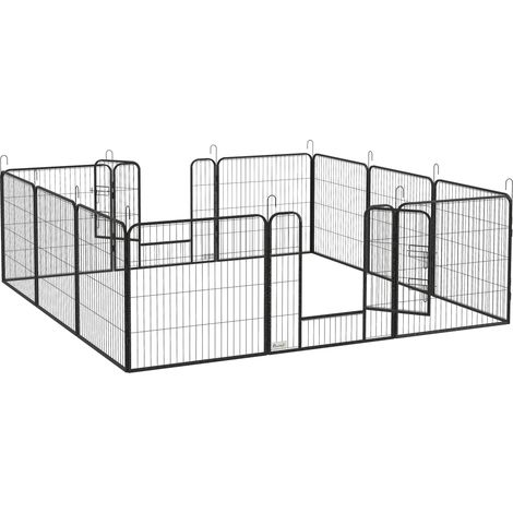 Recinto per cani in acciaio grigio 80 cm, 12 pannelli, 2 porte, pieghevole e modulare (1/5)