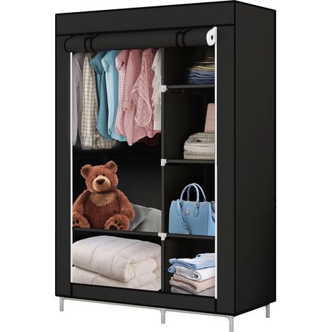 Aqrau Armoire de Rangement Garde-Robe Pliable en Tissu, Penderie Dressing Textile en Tissu Intissé avec Fermeture à Glissière, pour Chambre d'adulte, Noir 105x45x170cm (1/5)