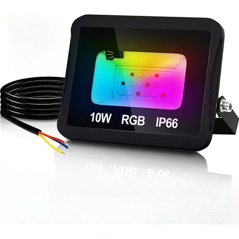 Jiubiaz Projecteur LED RGB avec télécommande, projecteur LED RGB 10W, 16 couleurs & 4 modes, IP66 extérieur jardin & terrasse