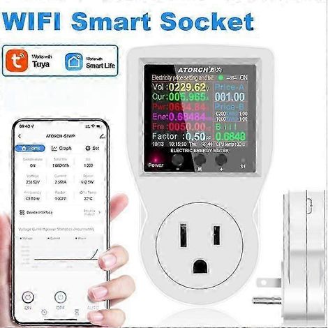 Intelligente Steckdose mit WLAN-Stromzähler, drahtloser Fernschalter, kompatibel mit Apple und Android, EU/UK/AU-Stecker (1/4)