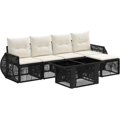 Conjunto de sofás de jardín 6 uds. Negro y Blanco Crema vidaXL (1/5)